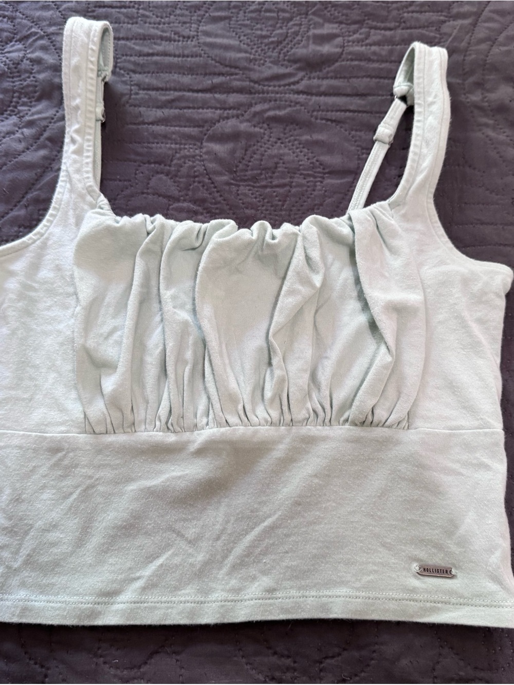 Hollister Light Sage Ruched Crop Tank